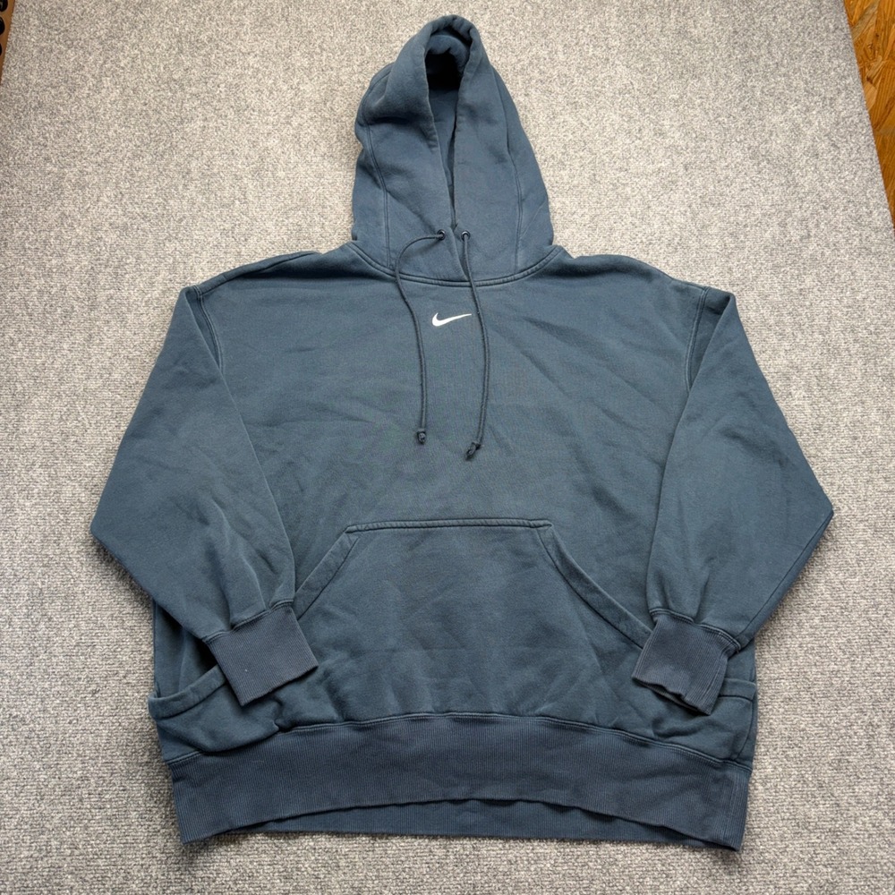 Nike Womens Center Swoosh Oversized Pullover Hoodie Navy Blue XL